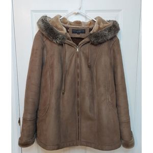 DonnyBrook Vintage Faux Fur Lined Suede Brown Hooded 90's Coat Women's Size 2X
